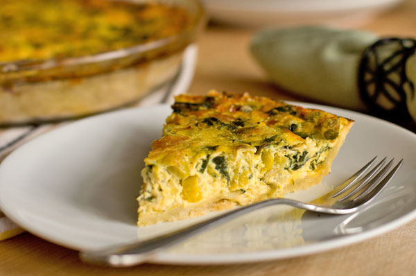 A slice of Swiss chard and leek quiche