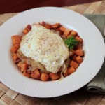 Potatoes, Onion, Fennel and egg pileup