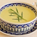 A cold soup made with asparagus and lots of garlic