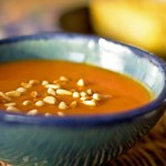 A spicy pumpkin soup with New Mexico red chiles