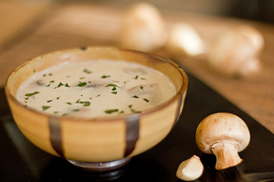 Bowl of mushroom garlic soup