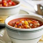 A somewhat traditional gazpacho but with diced vegetables