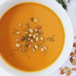 Kabocha Squash Soup with Toasted Pumpkin Seeds and fennel fronds