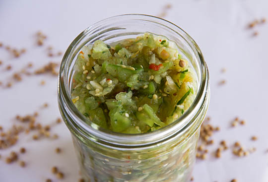 Salsa made with fresh tomatillo and New Mexico Green chile