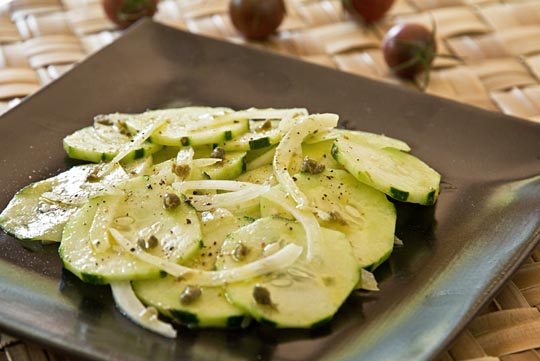 Cucumber and onion salad with capers and mustard vinaigrette