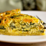 A slice of leek and Swiss chard quiche