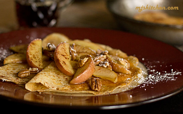 Crepes with spiced apples, cheese and maple syprup
