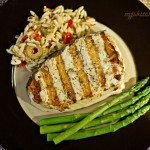 Grilled halibut smothered in mayonnaise