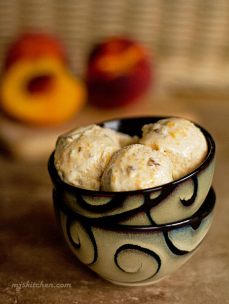 Fresh Peach ice cream with toasted pecans