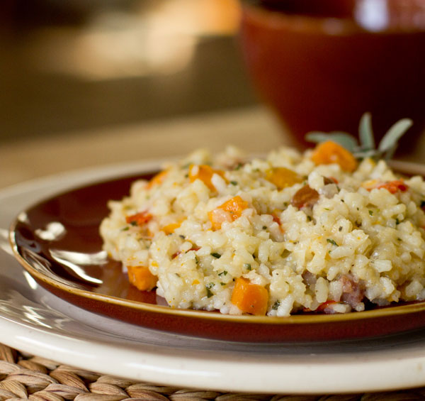 Risotto with roasted butternut squash and andouille sausage