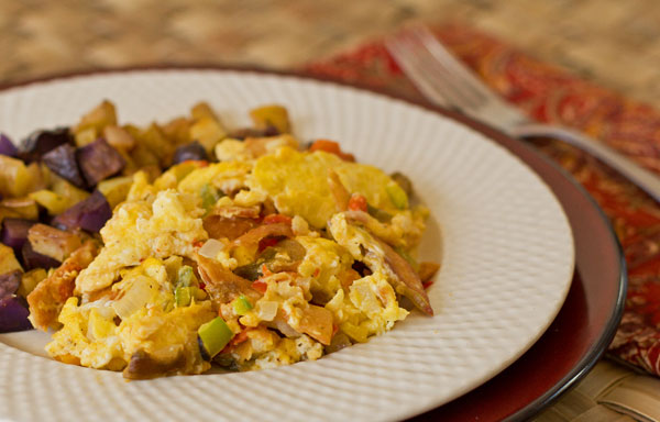 In the southwest U.S., migas is a breakfast dish made with scrambled egg, green chile and fried corn tortillas