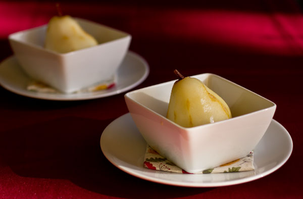 Pears poached in apple cider, Cointreau and spice