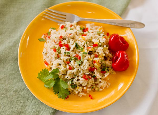 Coconut Rice with vegetables and pickled peppers