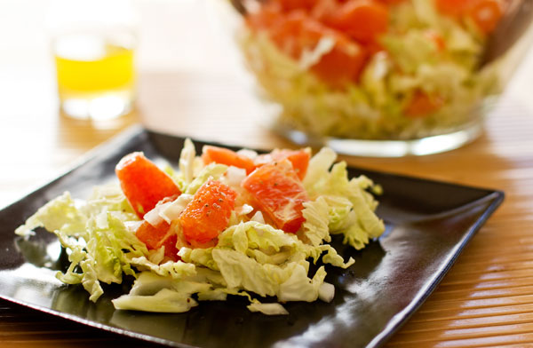 A quick and easy cabbage slaw made with oranges, cabbage and a simple vinaigrette mjskitchen.com