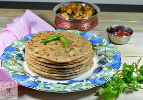 Indian flatbread stuffed with a spicy potato mixture by Zesty South Indian Kitchen mjskitchen.com