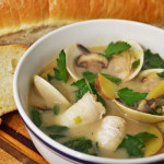 A light and delightful bisque of white fish, clams and fenugreek mjskitchen.com @MJsKitchen