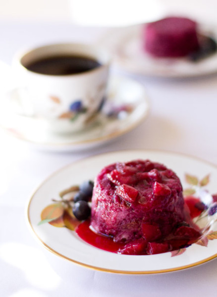 Mixed Berry Pudding (aka Summer Pudding) - just fresh berries, a little bread, and sweetener. mjskitchen.com