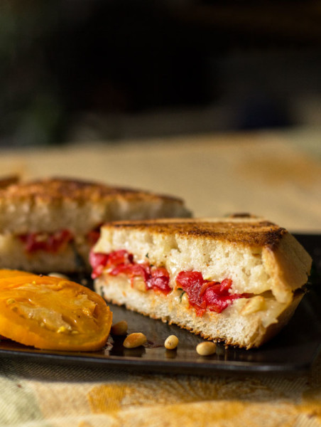 Urfa Biber chile and toasted pinon (pine) nuts make a great grilled cheese sandwich | mjskitchen.com #grilledcheese #urfabiber
