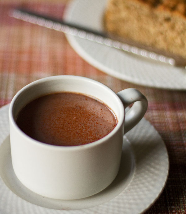 Chocolate almond milk with atole (blue cornmeal), red chile and other spices | mjskitchen.com