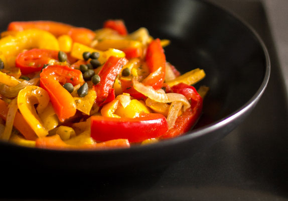A peperonata stew with sweet peppers, tomatoes, capers | mjskitchen.com
