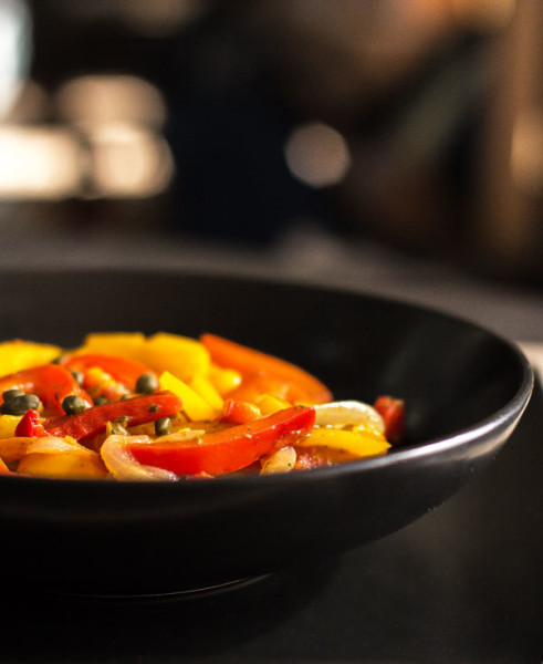 A peperonata stew with sweet peppers, tomatoes, capers | mjskitchen.com