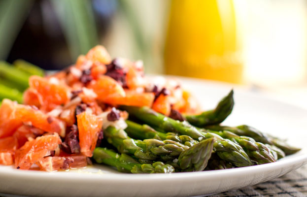 A simple asparagus with an orange and olive relish | mjskitchen.com