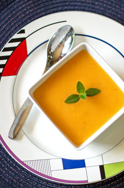 A cold cantaloupe soup with cucumber, mint and white pepper. #cold #soup #cantaloupe @mjskitchen mjskitchen.com