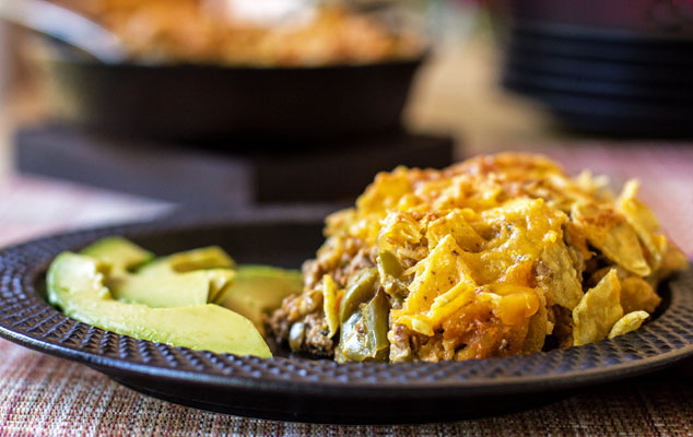 It's like Frito Pie - Chorizo and eggplant topped off with chips and cheese | mjskitchen.com