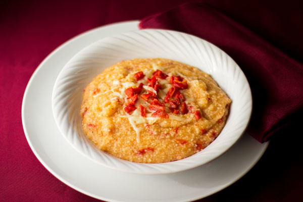 Grits with red chile paste, roasted red chile and cheese | mjskitchen.com