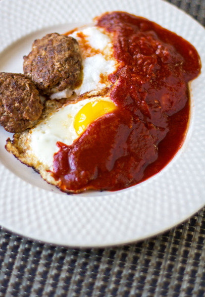 A hearty breakfast of grits, Mexican chorizo, egg and red chile #red #chile #chorizo #grits @mjskitchen