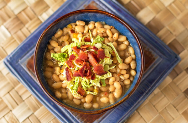 Navy beans cooked with vegetables, herbs and a toiuch of spice. #beans #navy @mjskitchen