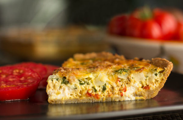 Recipe for a Green Chile Quiche with Pinon Crust, two cheeses, and bacon (if you desire) | mjskitchen.com