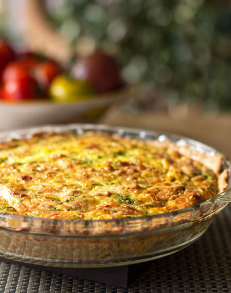 Recipe for a Green Chile Quiche with Pinon Crust, two cheeses, and bacon (if you desire) #Hatch #chile #quiche @mjskitchen