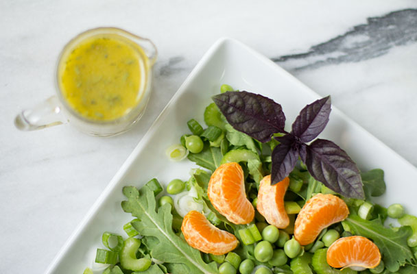 A simple salad with arugula, sweet peas, and orange | mjskitchen.com