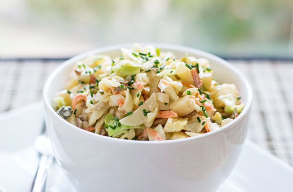 A cabbage apple slaw with green chile dressing #greenchile #slaw | mjskitchen.com