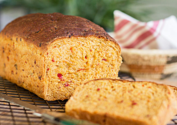 Hatch Chile Fiesta Bread is a yeast bread made with whole wheat and AP flours, and Hatch red and green chile. | mjskitchen.com