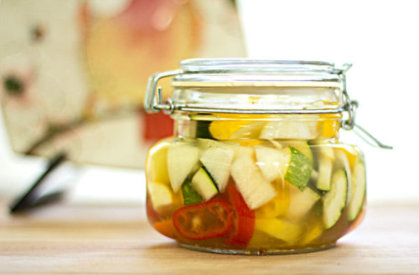 An assortment of vegetables pickled in olive brine | mjskitchen.com