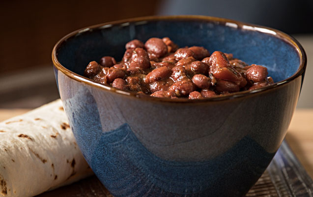 Slow cooked pot of spicy red beans. mjskitchen.com