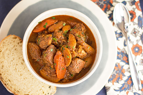 Latvian Stew - Beer braised pork with carrots, dried apricots and an interesting assortment of seasoning #stew #pulledpork @mjskitchen