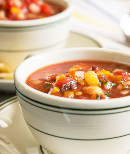 Chunky Gazpacho - a tasty cold soup with lots of vegetables and flavors. #gazpacho @mjskitchen