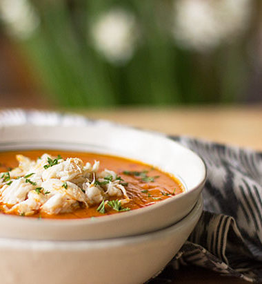 A creamy tomato crab bisque with a nice complement of spice #bisque #crab #tomato #redchile @mjskitchen