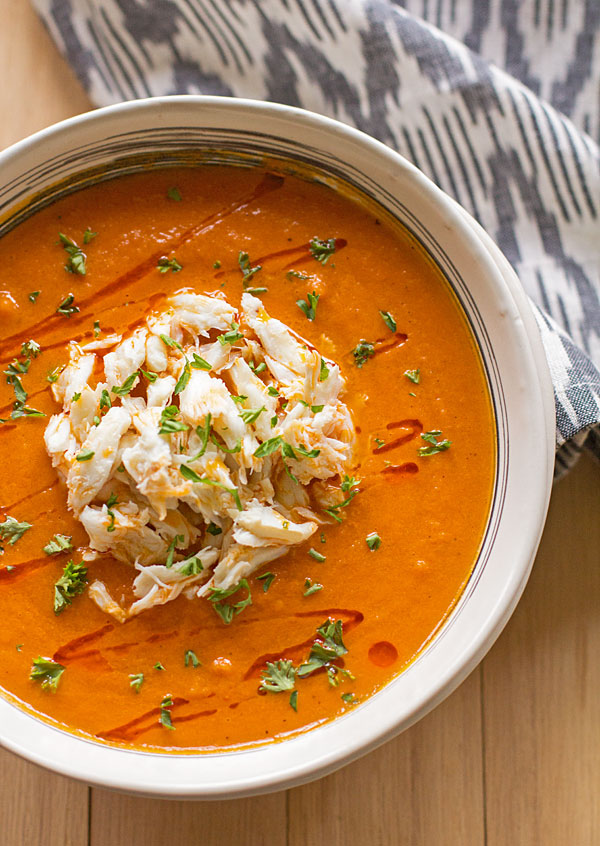 A creamy tomato crab bisque with a nice complement of spice #bisque #crab #tomato #redchile @mjskitchen