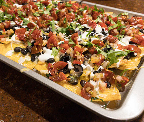 Fully Loaded Black Bean Nachos with Red and Green Salsas Recipe