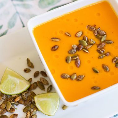 Thai Sweet Potato Soup is creamy and spicy. Made Thai red curry paste #soup #sweetpotato @mjskitchen