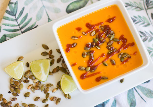 Thai Curry Sweet Potato Soup is creamy and spicy. Made Thai red curry paste #soup #sweetpotato @mjskitchen