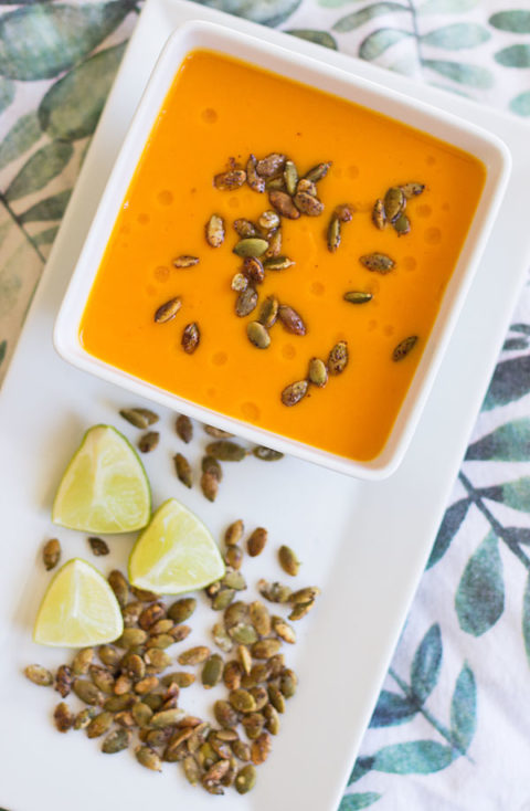 Thai Curry Sweet Potato Soup is creamy and spicy. Made Thai red curry paste #soup #sweetpotato @mjskitchen