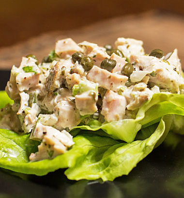 An easy chicken salad with leftover chicken, capers, sweet relish and tarragon. #chicken #salad #capers @mjskitchen