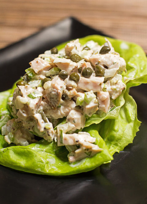 An easy chicken salad with leftover chicken, capers, sweet relish and tarragon. #chicken #salad #capers @mjskitchen