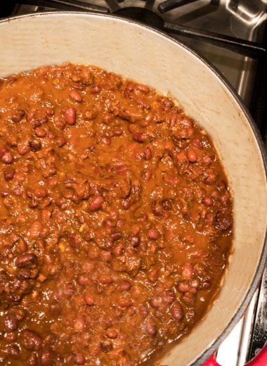 A spicy red bean chili with Mexican chorizo and a variety of chile powders. #chili #redbeans #chorizo @mjskitchen
