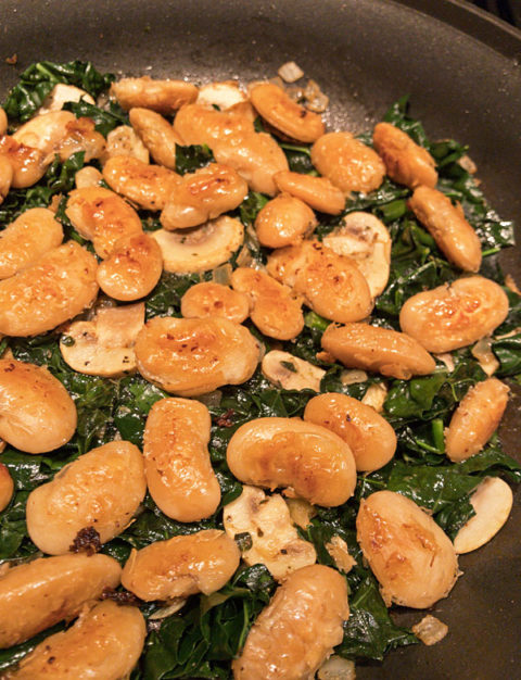 Fried Corona Beans with Greens and Mushrooms - High protein vegetarian meal #vegetarian #corona #beans @mjskitchen